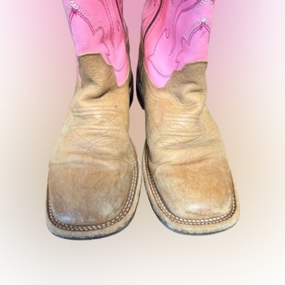 Old West Youth Leather Western Boots• Pink & Tan-Size 3.5 Youth Girls - Picture 2 of 6